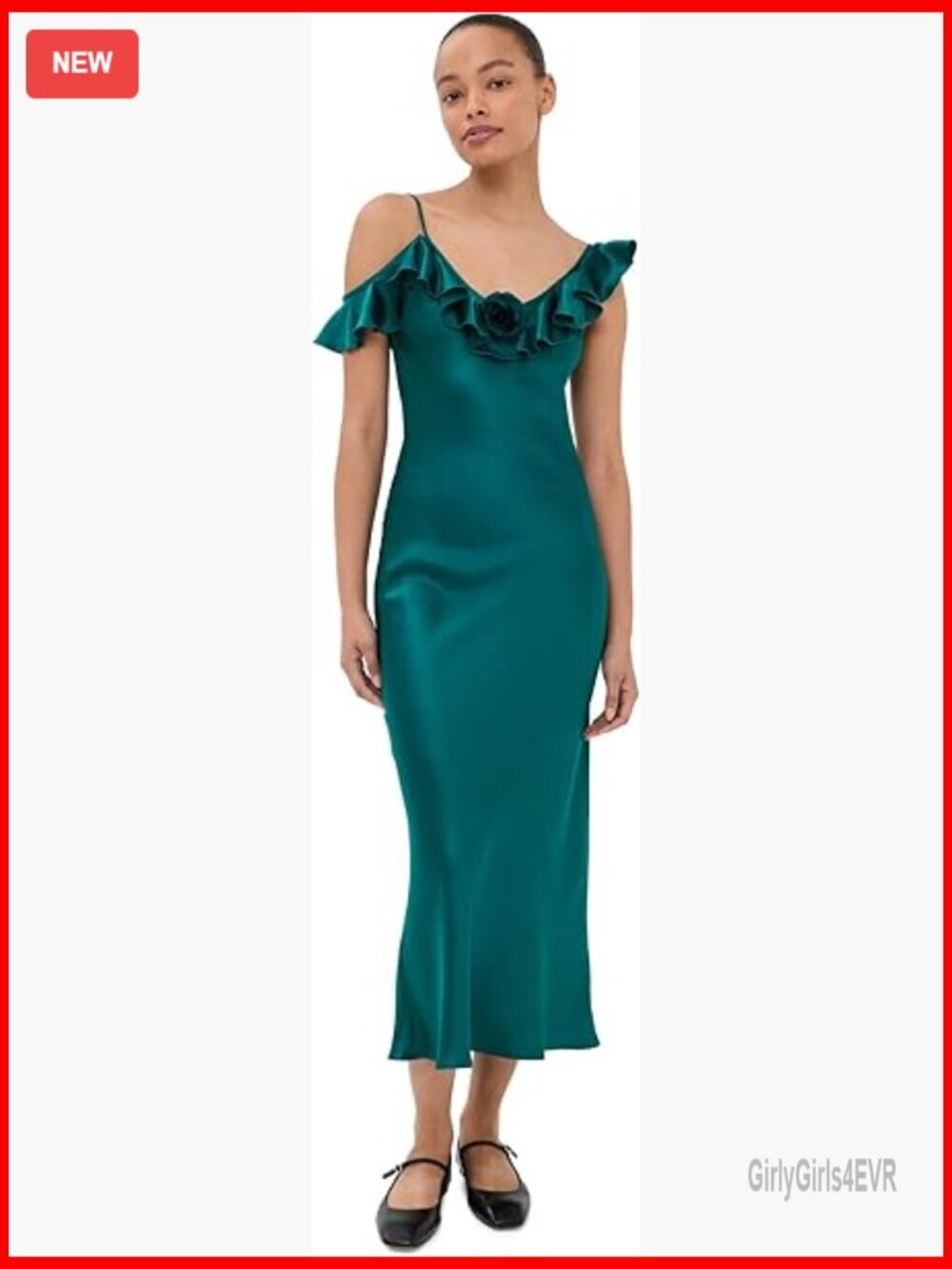 Rodarte Silk Satin Ruffle Bias Slip Midi Dress